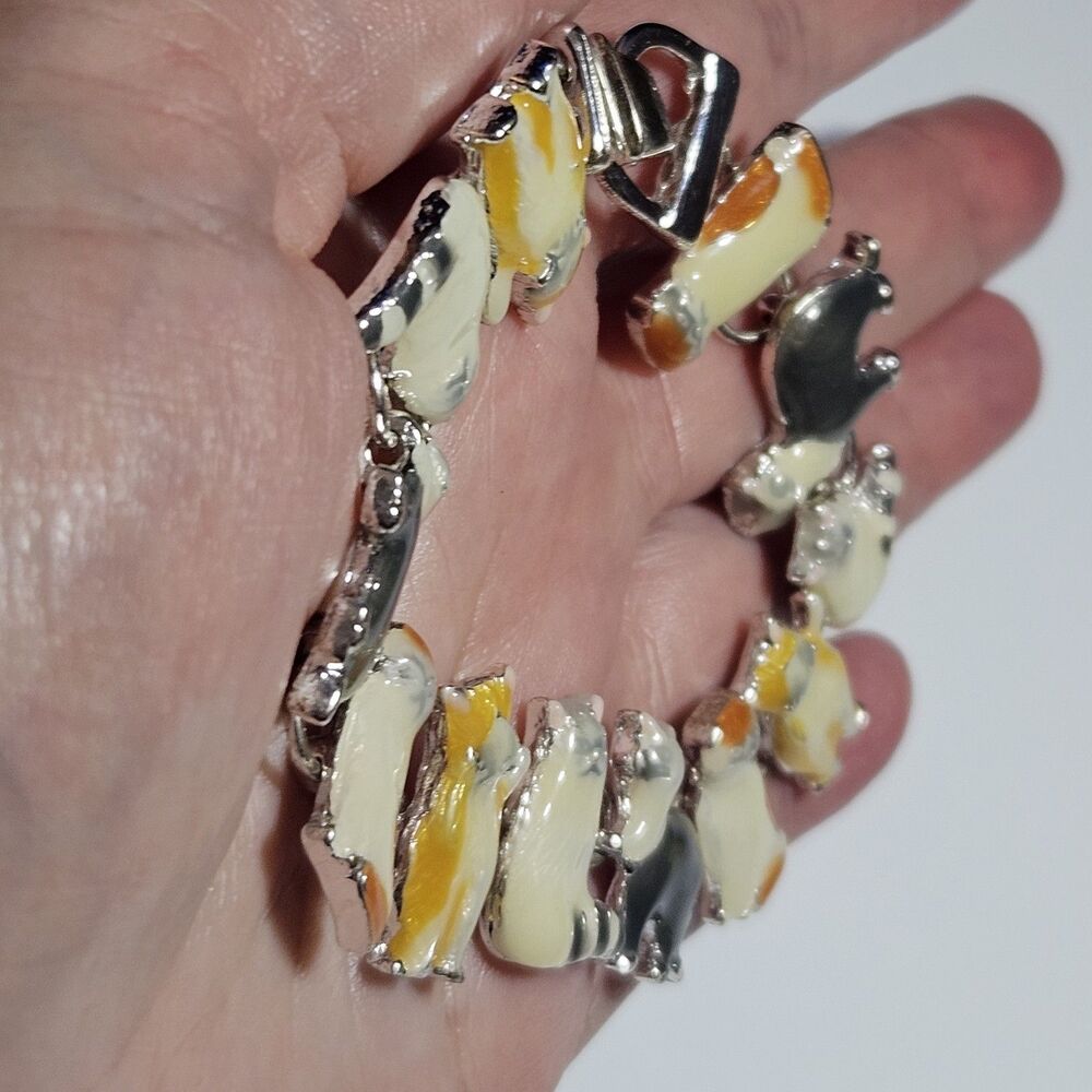 *Sale*Cat Bracelet Chain Link Magnetic Clasp Kitty Cat Kitten Calico Silver 7.5" - Picture 4 of 16